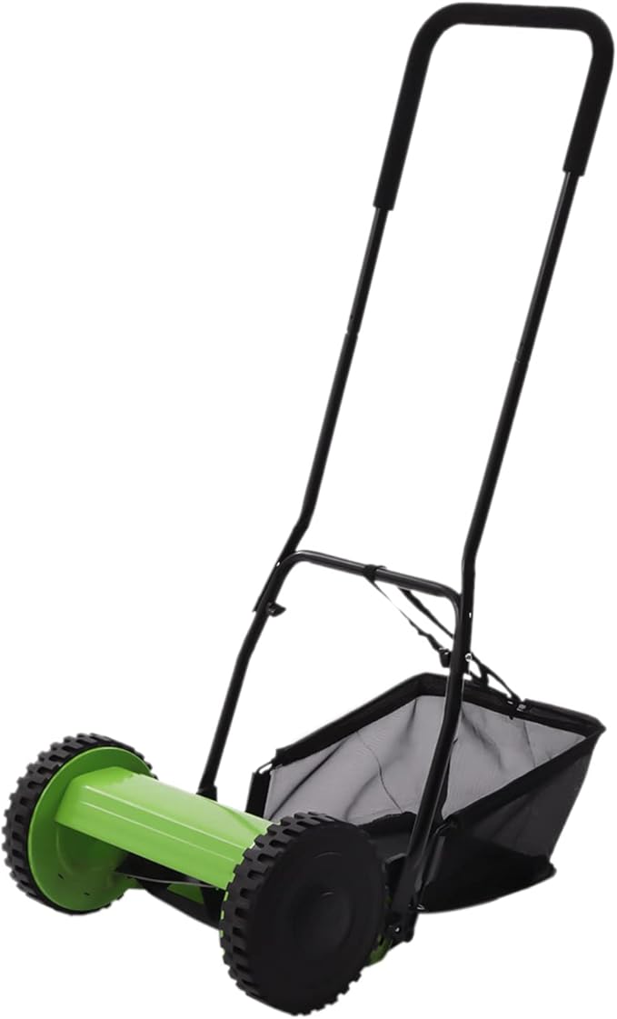 5 Steel Blades About 6 Gallons Large Capacity Manual Push Mower, Dual Wheel Lawn Mower Hand-Powered Clipper Walk-Behind Trimmer with Adjustable Height for Garden Yard Lawn Care