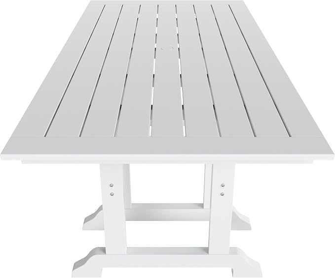 WO Home Furniture Adirondack Patio Dining Chair Table Bench Set of 6 PCS Rectangle Dinner Table Dining Armless Chairs (White)