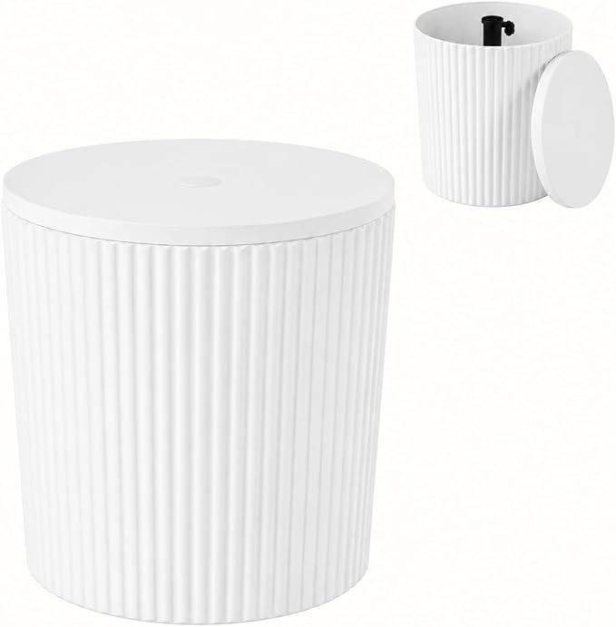 HOMPUS Umbrella Side Table, Outdoor Patio Table with Umbrella Hole, Round Patio Stand for Porch, Poolside & Garden, Composite Material, Modern Coffee End Table, Easy Assembly, White