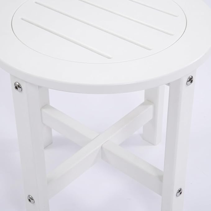 White HDPE Outdoor Side Table, 18 Inch Round