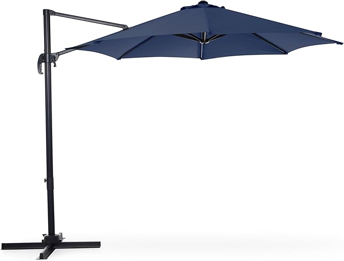 LAUSAINT HOME 10FT Round Outdoor Cantilever Umbrella, Offset Patio Umbrella with 360° Rotation & 5-Angle Adjustment, Aluminum Pool Umbrella for Garden Deck, Blue