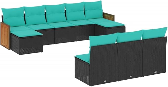 10 Piece Patio Sofa Set with Cushions, Outdoor Sofa Sets Patio Conversation Set Outdoor Dining Sets Garden Lounge Set for Exhibition Poolside Negotiation Area Piazza Black Poly Rattan