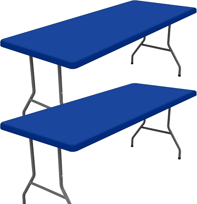 Moosfor Spandex 4 Foot Rectangle Table Cloth 2 Pack, Elastic Fitted Tablecloths for Picnic, Stretch Washable Patio Table Cover for Outdoor, Camping, Banquet and Parties (Blue, 24"x48")