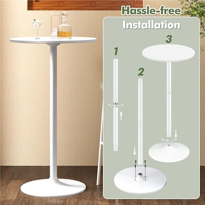 ERGOMASTER Two-in-one Adjustable Height Bar Tables, 24-inch Round Cocktail Table with Sturdy Metal Base, 40"/22" Two Convertible Height High Top Pub Table for Home Bar, Restaurant Bistro (4, White)