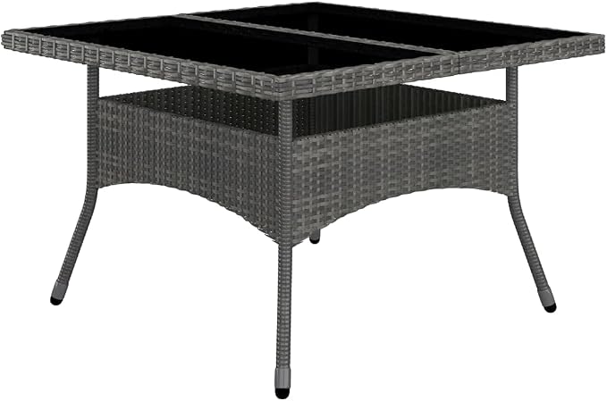 9-Piece Outdoor Dining Set in Grey and Brown with Square Table and 8 Armchairs, Durable Poly Rattan and Acacia Wood Furniture for Patio, Weather-Resistant Comfort Seating