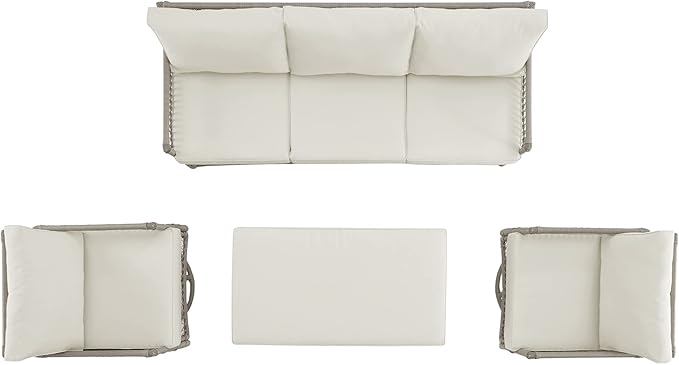 Crosley Furniture Thatcher 4-Piece Outdoor Sofa and Table Patio Furniture Set, Wicker Conversation Sets for Porch, Driftwood with Creme Cushions