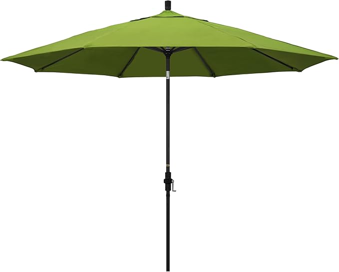 California Umbrella 11Ft Premium Sunbrella Patio Umbrella, Hand-Crank, Tilt-Collar, Black Frame, Macaw Fabric