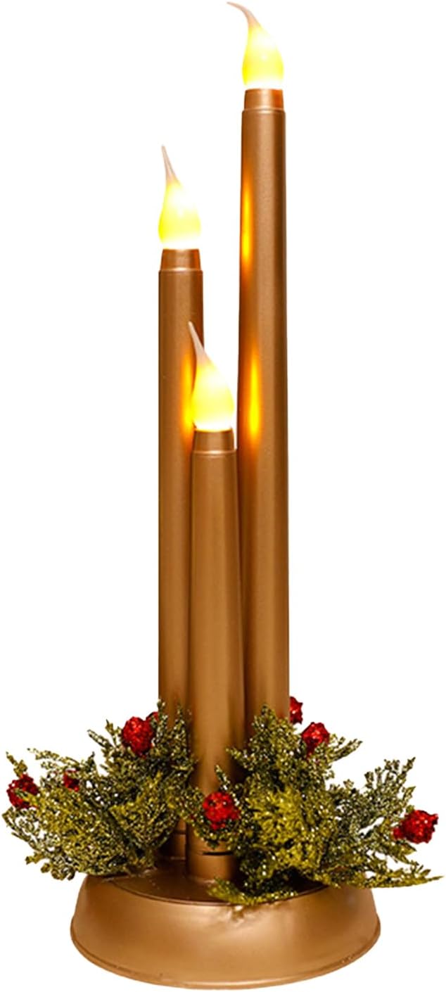 Flameless Taper Candles LED Candlesticks Battery Operated 3D Flicker Fake Candle for Xmas Wedding Fireplace Holiday Party Decor(Gold)