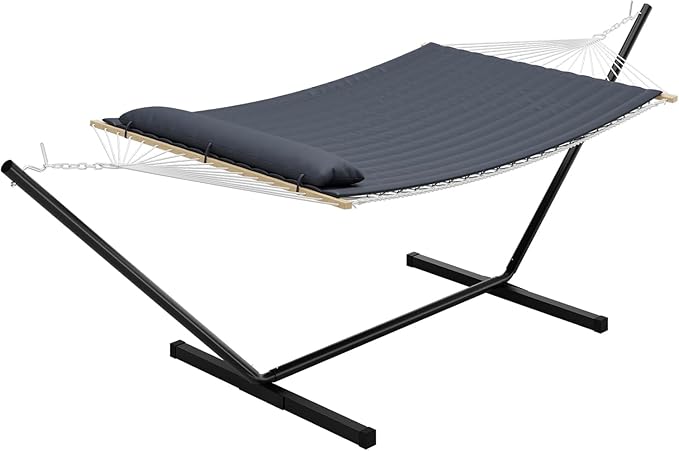 HomeEterna Iron Frame Polyester Cotton-Padded Netting Cushion Style Hammock with Durable Iron Frame, Soft Polyester Padding, Breathable Netting, Comfortable Cushion Design, and Easy Setup