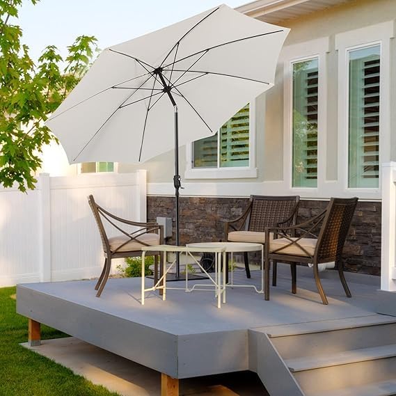 9ft Wooden Umbrella, Outdoor Patio Umbrella, Wood Market Umbrella, Patio Umbrella Wood Pole with Pulley Lift for Garden, Yard, Deck, Pool, Market