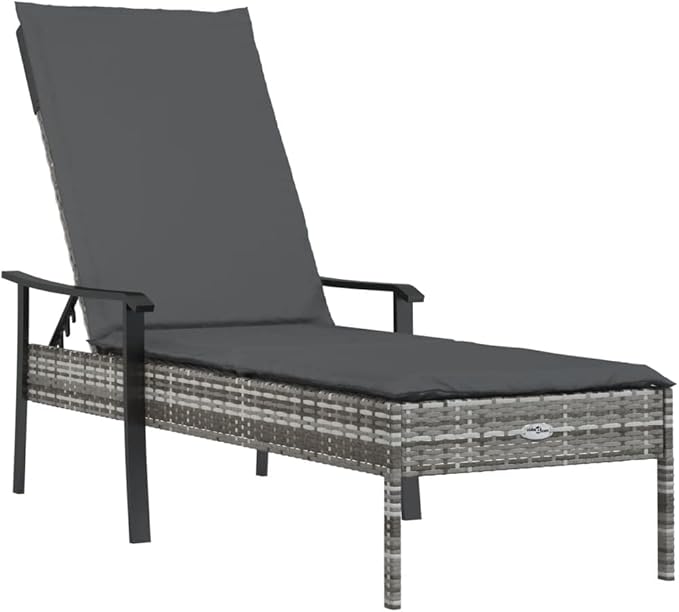 Sun Lounger with Cushion Gray Poly Rattan, Outdoor Patio Sectional, Outdoor Sofa Set, Furniture Conversation Sets, Outdoor Porch Furniture for Balcony, Yard