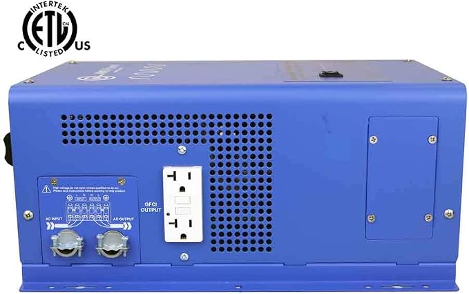 AIMS Power 2000 Watt 12 VDC Pure Sine Inverter Charger 120 VAC Output 70A Charger 30A Transfer Switch ETL Cert to UL458 Standards PICOGLF20W12V120V