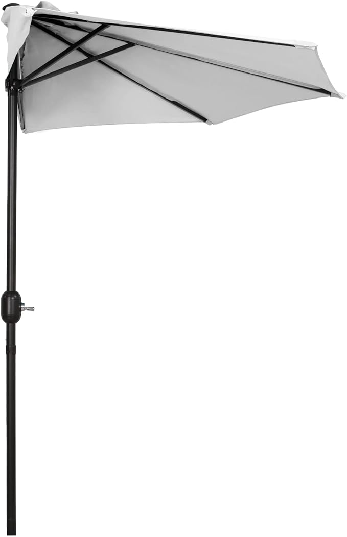WO Home Furniture 9 ft Half Market Outdoor Umbrella With Sturdy Half Base included, Polyester Canopy, All Weather and UV Resistant for your Patio, Awning, Window, Garden, Balcony, White