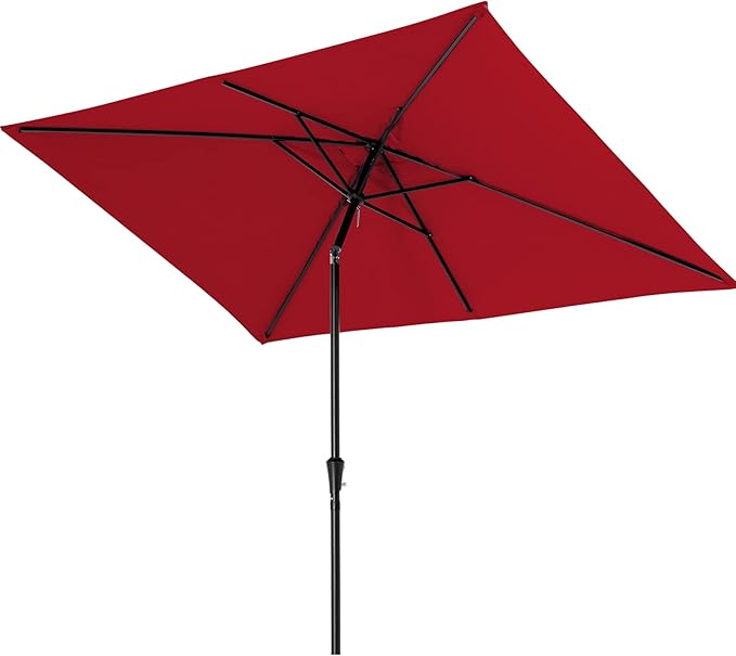 MEWAY 6.6 * 10ft Rectangular Patio Umbrella Market Outdoor Garden Table Deck Backyard Pool Sunshade Umbrella with Tilt, Crank and UV Protection(6.6 * 10 ft, Red)