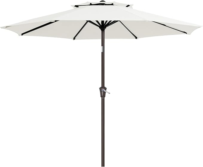 JEAREY 9' 2-Tiers Patio Umbrellas Outdoor Table Market Umbrella w/Push Button Tilt/Crank, 8 Sturdy Ribs, UV Protection Waterproof Sunproof(Cream White)