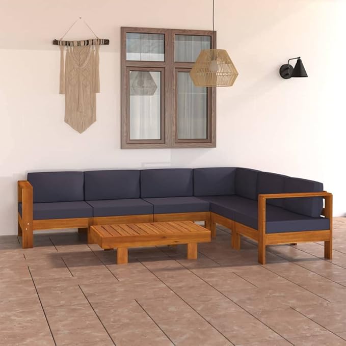 Patio Lounge Set with Dark Gray Cushions,Outdoor Patio Furniture,Outdoor Chat Conversation Set,for Patio,Backyard,Garden,Outdoor,7 Piece Acacia Wood