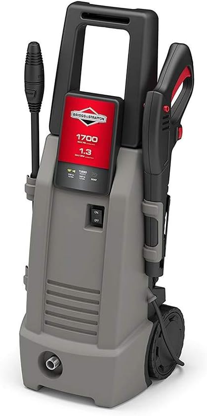 Briggs & Stratton S1700 1700 MAX PSI at 1.0 GPM Electric Pressure Washer with Detergent Injection, 26-Foot High-Pressure Hose, and Turbo Nozzle