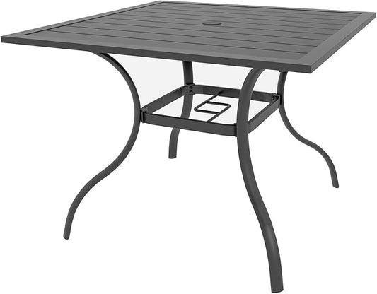 Anmutig Outdoor Dining Table with 1.57" Umbrella Hole, Picnic Table Metal Steel Square Backyard Bistro Table Outdoor Dining Table for Garden, Poolside, Backyard, Black, 35x35inch