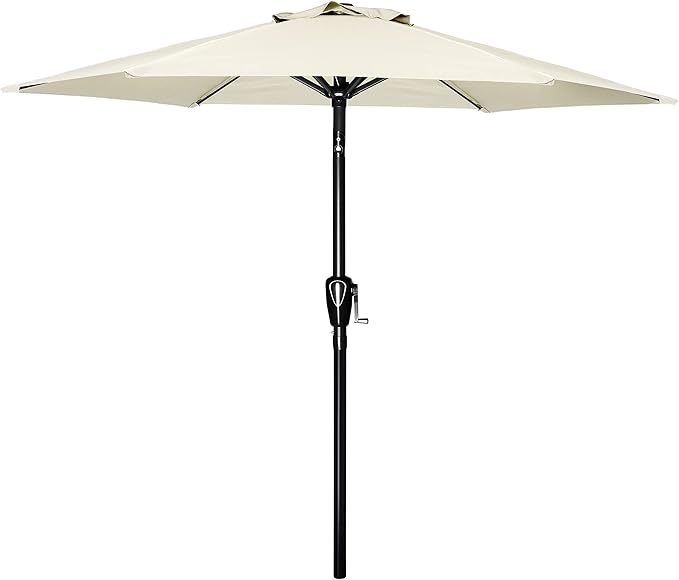 Simple Deluxe 7.5ft Patio Umbrella Outdoor Table Market Yard Umbrella with Push Button Tilt/Crank, 6 Sturdy Ribs for Garden, Deck, Backyard, Pool, Creamy White