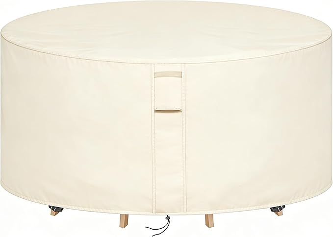 Round Patio Furniture Covers Waterproof, 80 Inch Outdoor High Round Table Cover, Tall Bar Height Outside Table and Chairs Set Covers for Winter, Rainproof Fadeproof - 80"Dia x 36"H, Beige