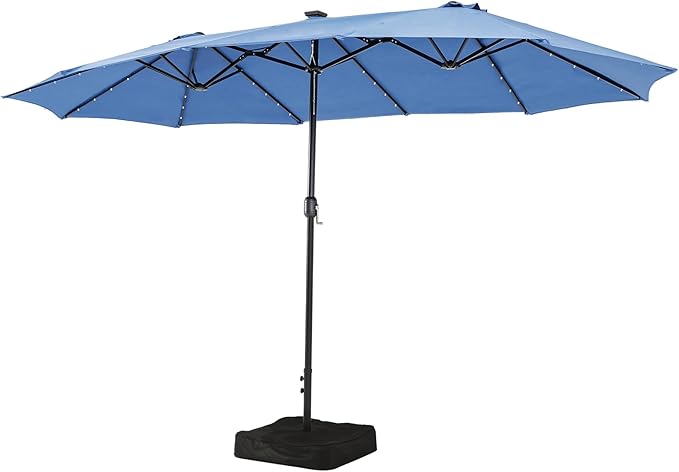 Aoxun 15ft Patio Umbrella with Base Included, Outdoor Double-Sided Rectangular Umbrella with Crank Handle & Ventilation, Large Standing Umbrella for Pool, Deck, Lawn, Backyard & Beach