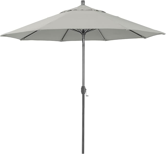California Umbrella 12-Year-Non-Fading, 9Ft Premium Sunbrella Patio Umbrella, Hand-Crank, Button-Tilt, Gray Frame, Granite Fabric