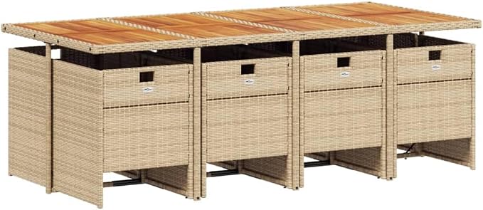 9-Piece Patio Dining Set, 8-Seater Outdoor PE Rattan Table and Chair Furniture, Foldable Garden Seating with Cushions, Space-Saving Cube Design, Brown and Beige