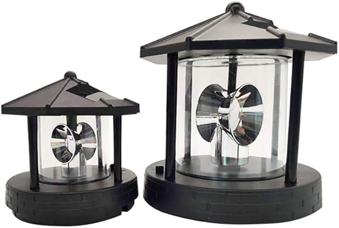 15 * 15 * 17cm Solar Lighthouse Rotating Light, Led Rotating Lighthouse Beacon Lamp Rotating Outdoor Decorative Lamp Energy Saving Solar Landscape Light (Black)