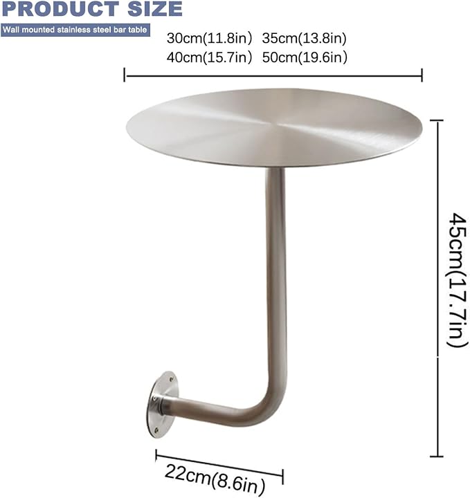 Silver Stainless Steel Bistro Pub Table - 35x35x45cm Wall-Mount Cocktail Table for Indoor/Outdoor Dining - Modern L-Shaped Bar Table, Perfect for Home & Patio
