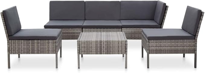 Patio Lounge Set with Cushions,Outdoor Furniture,Outdoor Furniture Sets,Patio Conversation Sets,for Garden,Deck,Backyard,6 Piece Poly Rattan Gray