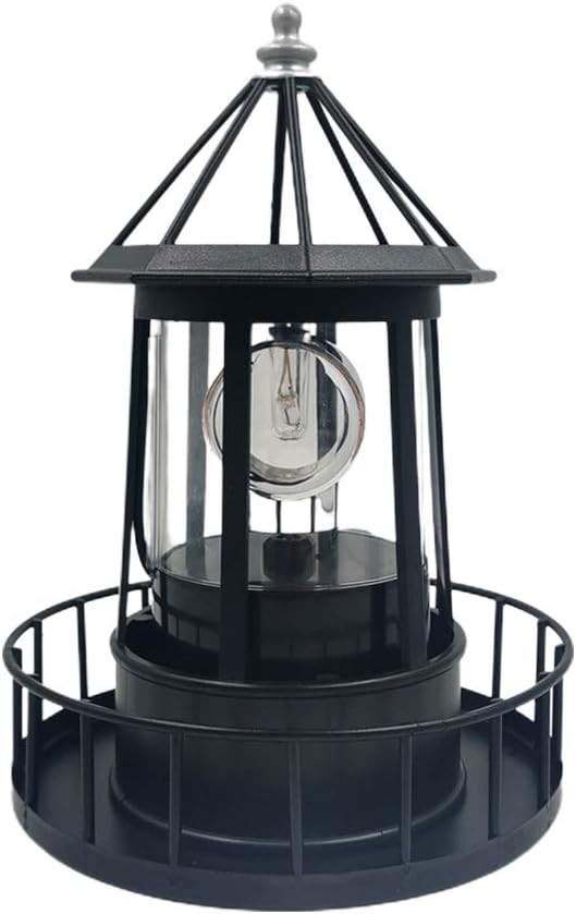 CALIDAKA LED Solar Powered Lighthouse 360 Degree Rotating Lighthouse Landscape IP65 Waterproof Durable Rotatable Outdoor Solar Light Lamp Hanging for Home Garden Yard Decor
