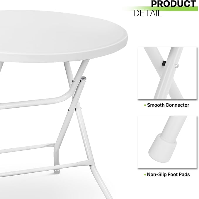 Magshion 31" Round Folding Table White Foldable Plastic Card Outdoor Utility Tables for Picnic Party Dining