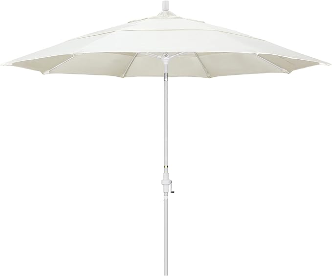 California Umbrella 11' Rd. Fiberglass Rib Patio Umbrella, Crank Lift, Collar Tilt, White Pole, Canvas (GSCUF118170-SA53-DWV)