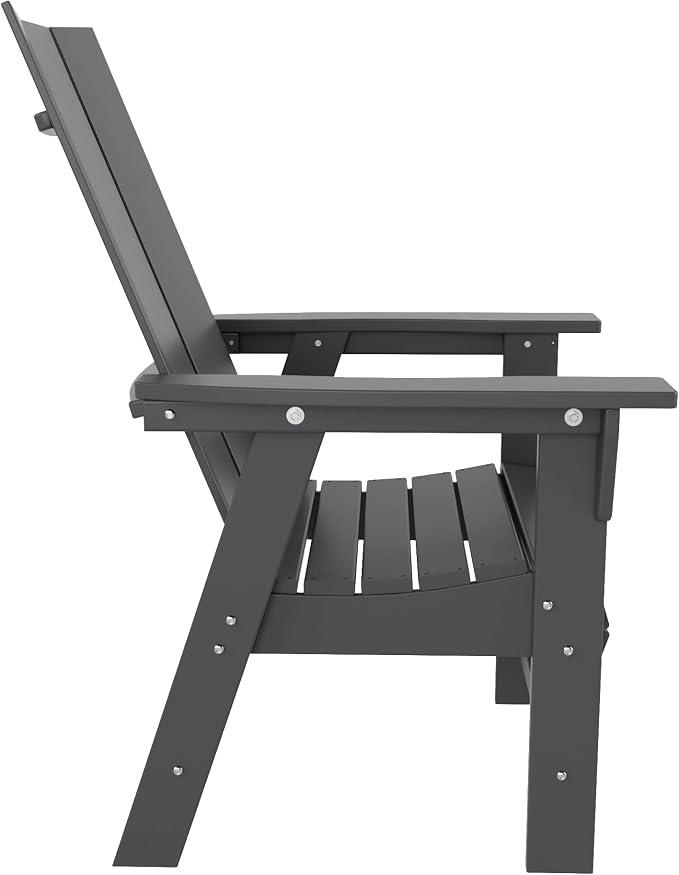 WestinTrends Ashore 5 Pieces Adirondack Outdoor Dining Set, All Weather Poly Lumber Slatted Modern Farmhouse Patio Furniture Set, 47" Trestle Round Table and 4 Adirondack Dining Chair, Gray