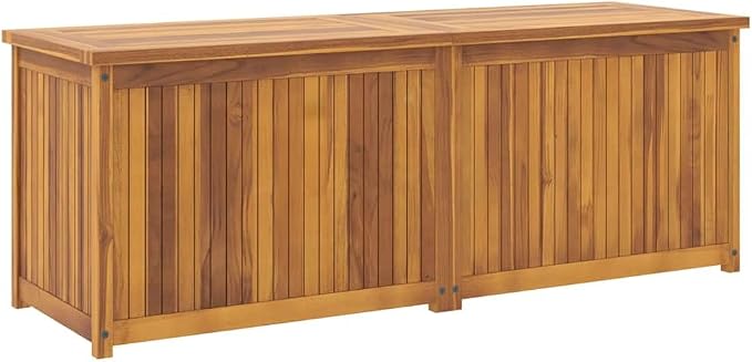 Solid Teak Wood Garden Storage Box, Large Rectangular Outdoor Deck Container for Cushions and Garden Tools, Weatherproof Deck Bin for Patio, Balcony and Garage, 59.1 x 19.7 x 21.7 Inches