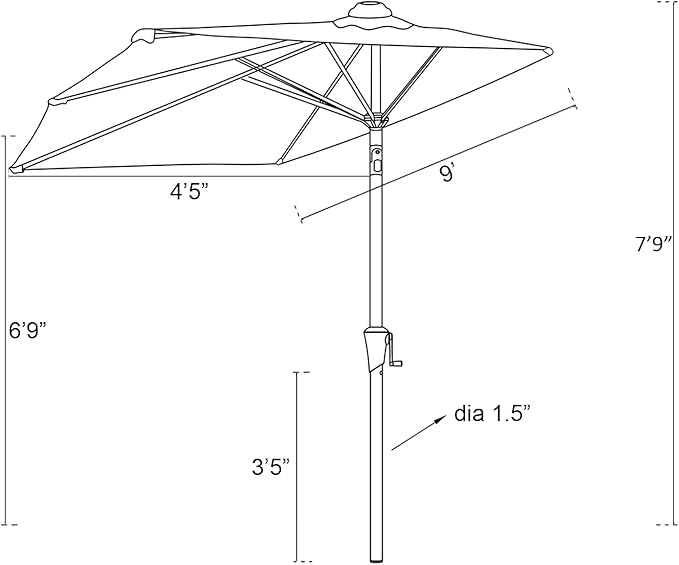 C-Hopetree 9 ft Half Round Outdoor Patio Market Wall Umbrella with Tilt, Anthracite