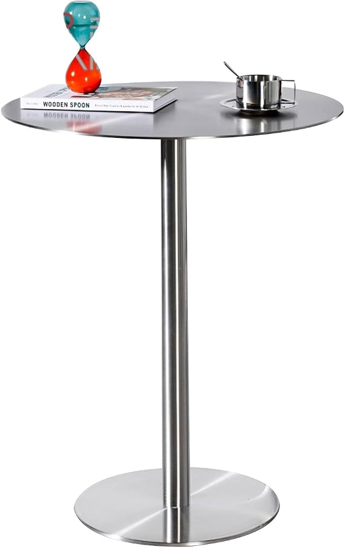 Stainless Steel Bar Table Leisure Table Round Kitchen Dining Table StylishSofa Side Tables for Garden Outdoor Patio Bistro Cafe Reception Area, High Table Desk with Metal Base ( Size : 50x50x95cm )