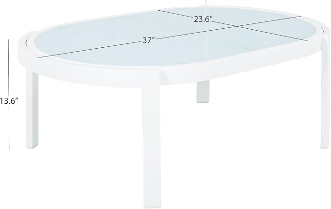 Christopher Knight Home Lula Aluminum Outdoor Coffee Table with Tempered Glass Top, Modern Coffee Table for Patio Furniture Set, Weather-Resistant Patio Table with Oval Top, White