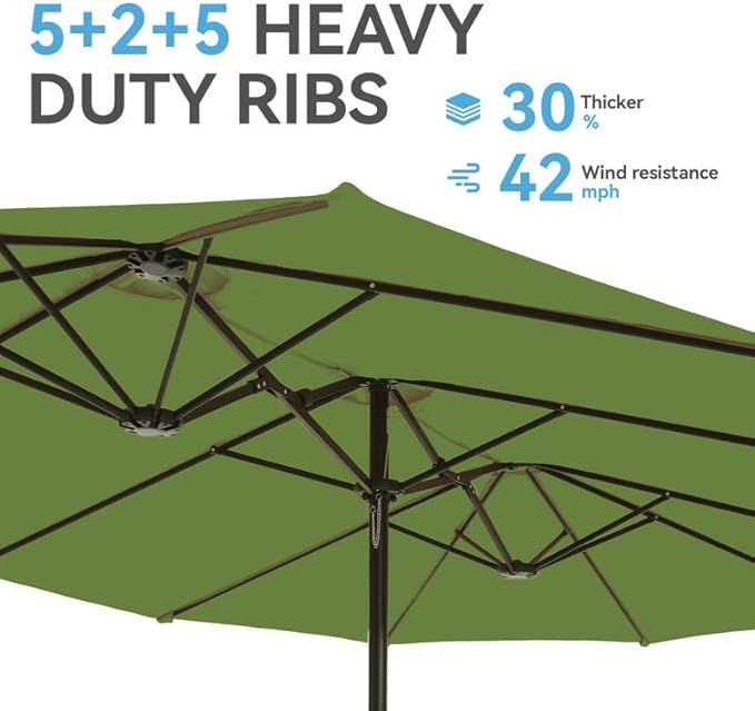 GREEN PARTY 15 ft Rectangular Patio Umbrella with Base Included, Large Double-Sided Outdoor Table Umbrella with Crank, 1.9" Pole UPF 50+ UV Resistant for Pool Deck Backyard Garden, Lime Green