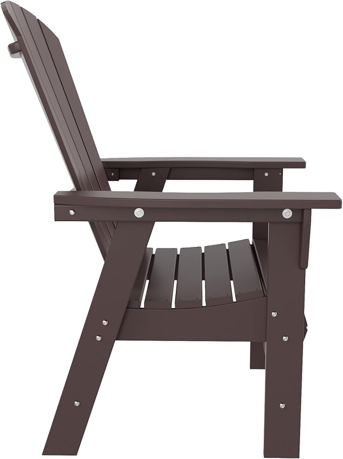 WestinTrends Dylan Adirondack Outdoor Dining Set for 6, All Weather Poly Lumber Patio Table and Chairs Set of 6, 71" Trestle Outdoor Table and Seashell Adirondack Dining Chair, Dark Brown