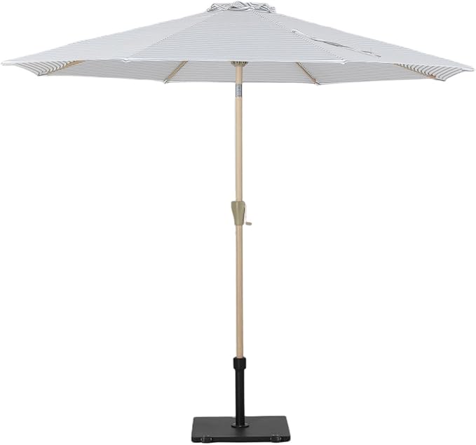 Tempera Striped Patio Umbrellas Outdoor Table Market Umbrellas with Crank & Pust Button Tilt|Auto-Tilt, 8 Steel Ribs, High Color-Fastness Canopy