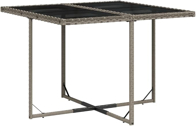 5 Piece Patio Dining Set with Cushions Gray Poly Rattan Outdoor Porch Furniture Table and 4 Chairs with Tempered Glass Space Saving Foldable Design, UV Protected, Weatherproof Garden Backyard Deck
