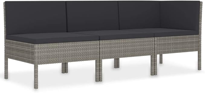 3 Piece Patio Lounge Set with Cushions Poly Rattan Gray, Outdoor Dining Chairs, Outdoor Lounge Chairs, Outdoor Sofa Set, Furniture Conversation Set for Balcony, Yard
