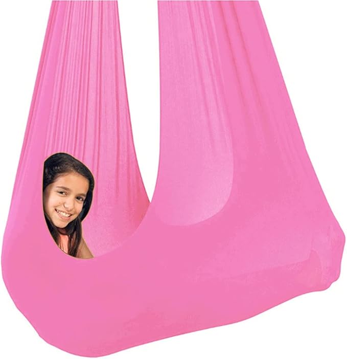 Sensory Swing for adults Indoor kids Therapy Swing Calming Snuggle Hammock durable soft strong fabric swing Excellent stretchability Includes Hanging Hardware ( Color : Pink , Size : 1.5M x 2.8M )
