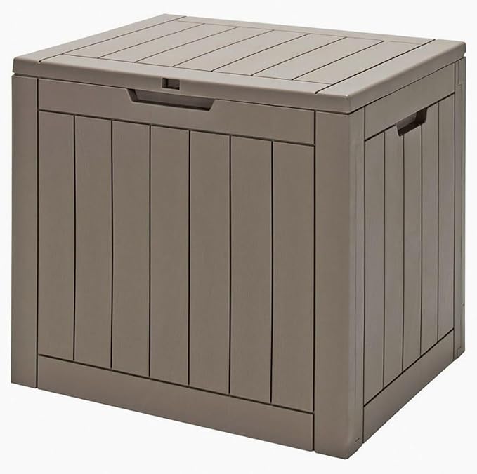 Light Brown 30-Gallon Deck Box Storage with Woodgrain Texture, 22x17x21in for Patio & Garden - Waterproof Lid, UV-Resistant