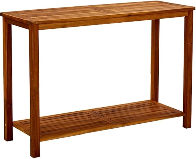 vidaXL Solid Acacia Wood Patio Console Table - Entryway Accent Hallway Table with Storage Shelf 43.3"x15.7"x29.5"