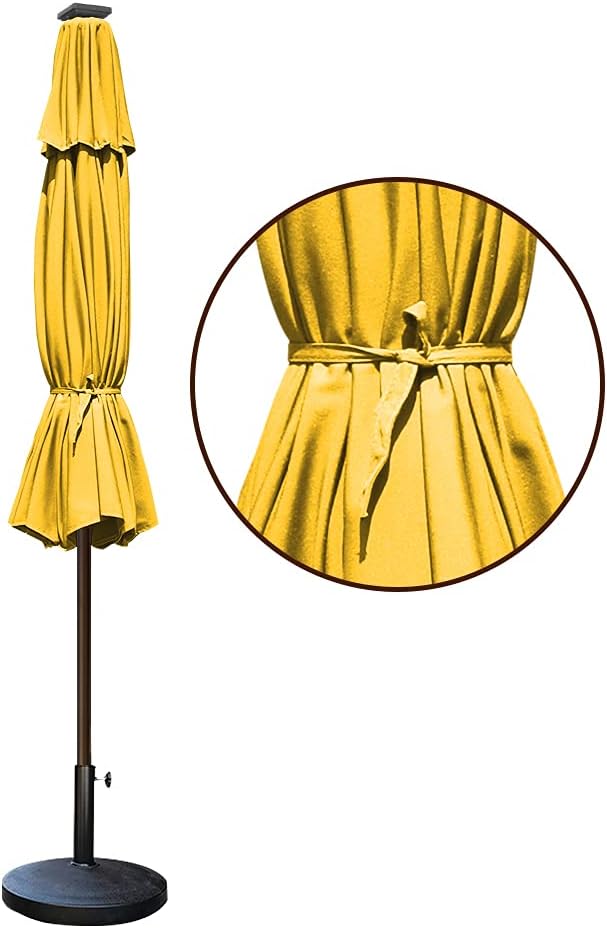 EliteShade USA 10-Year-Non-Fading 9ft Market Patio Umbrella, Commercial Grade Table Sun Umbrella with 80 Solar LED Lights, Crank Open, Windproof & UPF 50+ UV Protection for Garden, Deck, Pool, Backyard, Sunflower Yellow