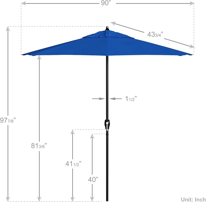 California Umbrella 7.5' Rd Aluminum Patio Umbrella, Crank Lift, Auto Tilt, Black Finish, Royal Blue