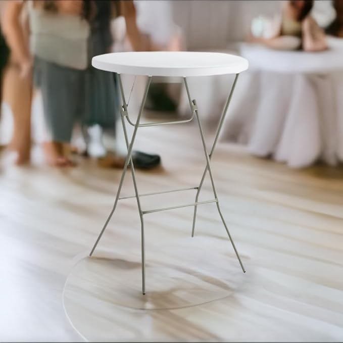 PRO&Family 32 Inch Round Cocktail Table White Tall Round Table Foldable Bar Table Outdoor High Top Table Foldable High Top Table Bar Height Folding Table Cocktail Tables for Parties Bar Height (6)