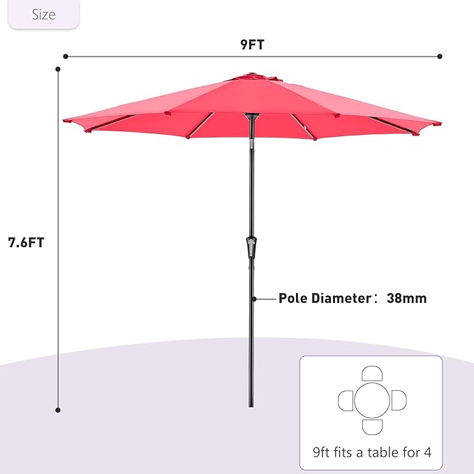 NEWBULIG Patio Umbrella, Outdoor Table Umbrellas with Push Button Tilt and Crank, Sturdy Ribs, Waterproof, UV Protection and Fade Resistant, for Pool, Garden, Market, Backyard